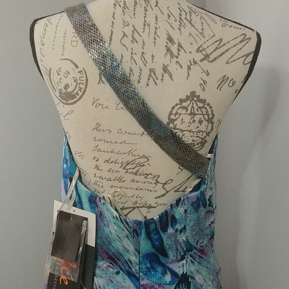 NWT LaFee E4053 One Shoulder Silver Sequin, Purple/Turquoise Prom Dress 10 - Picture 5 of 14